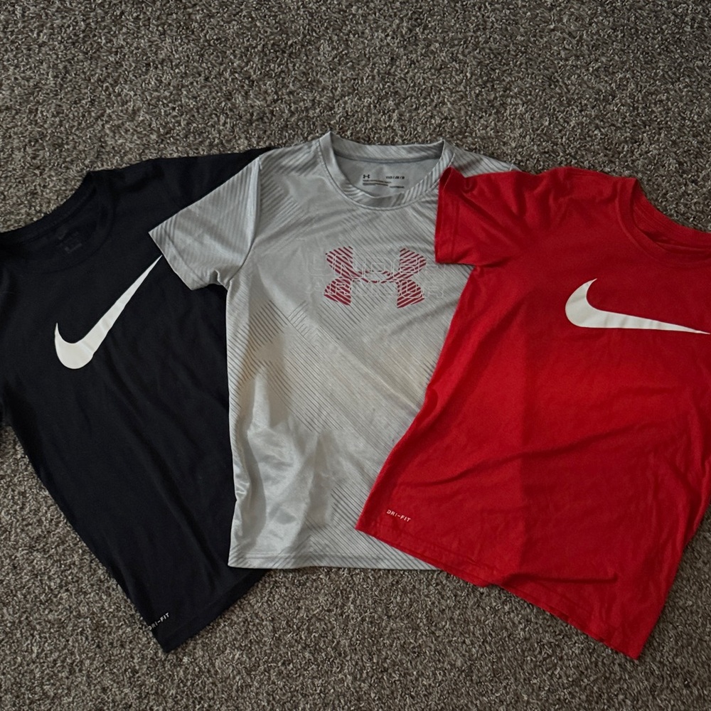Nike and Under Armour Kids Short Sleeve Tees - Black, Gray, Red